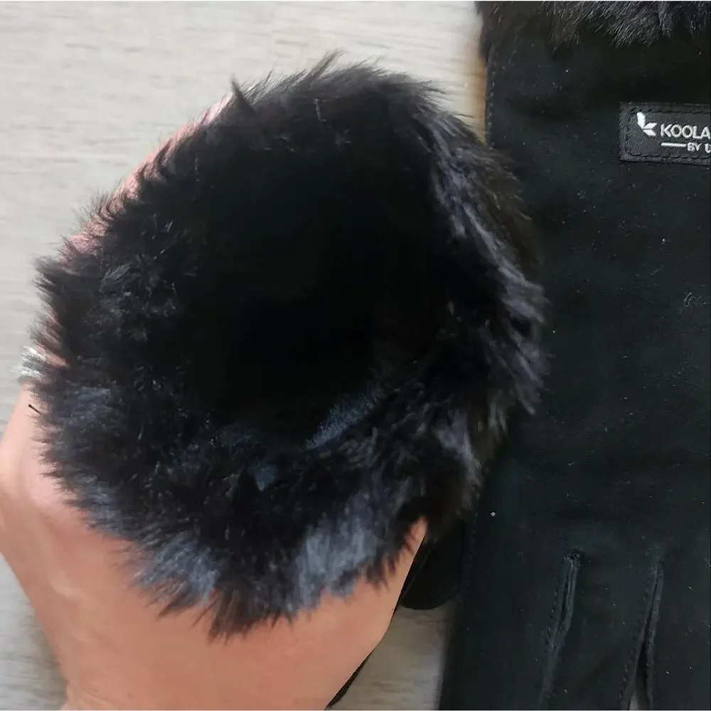 Koolaburra by UGG Women's Black Leather & Faux Fur Cuff Winter Gloves Medium M